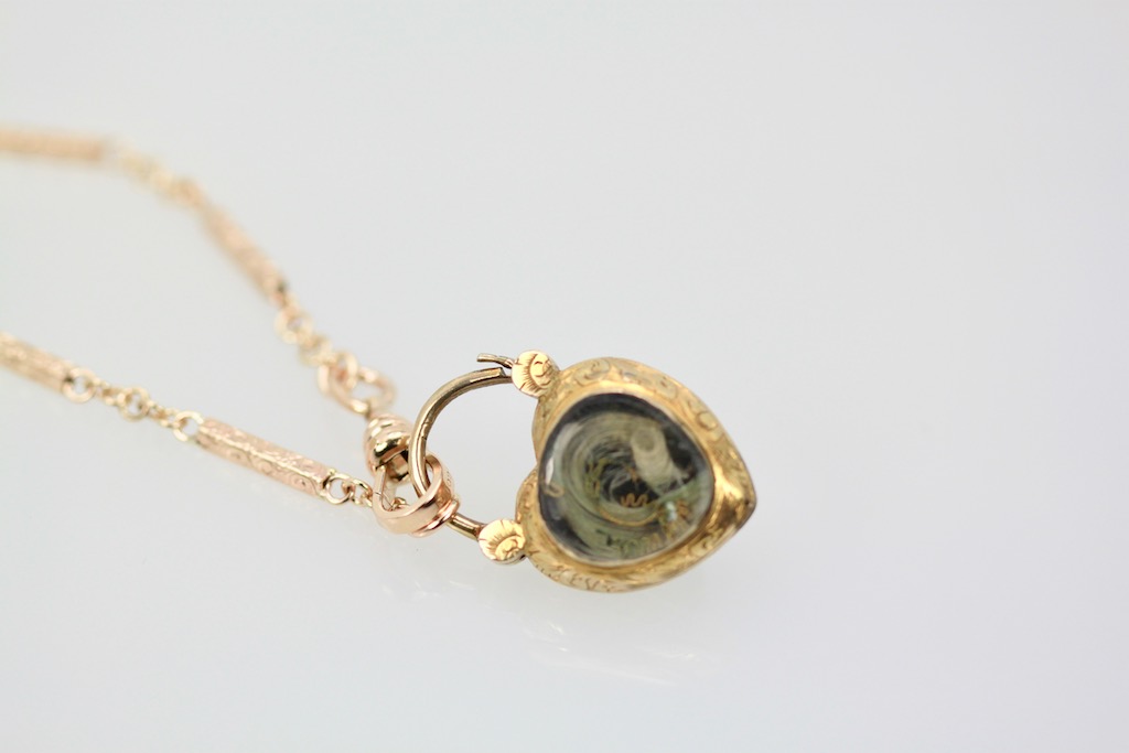 Victorian 19th Century Garnet Heart Memorial Locket on Antique Watch Chain  #5