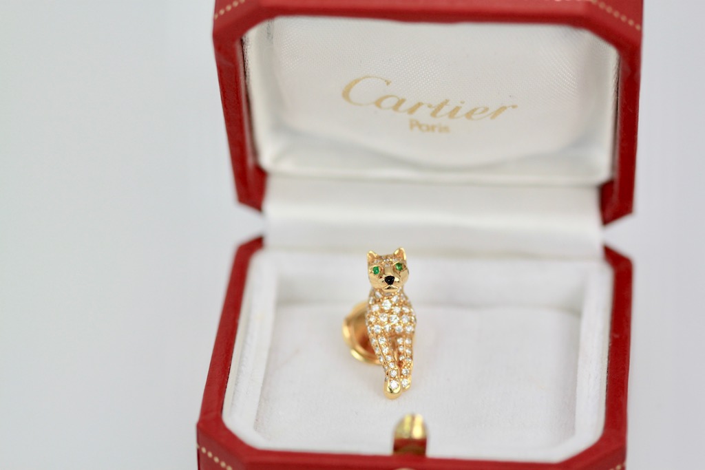 Cartier Diamond Panthere Lapel Pin 18K in case