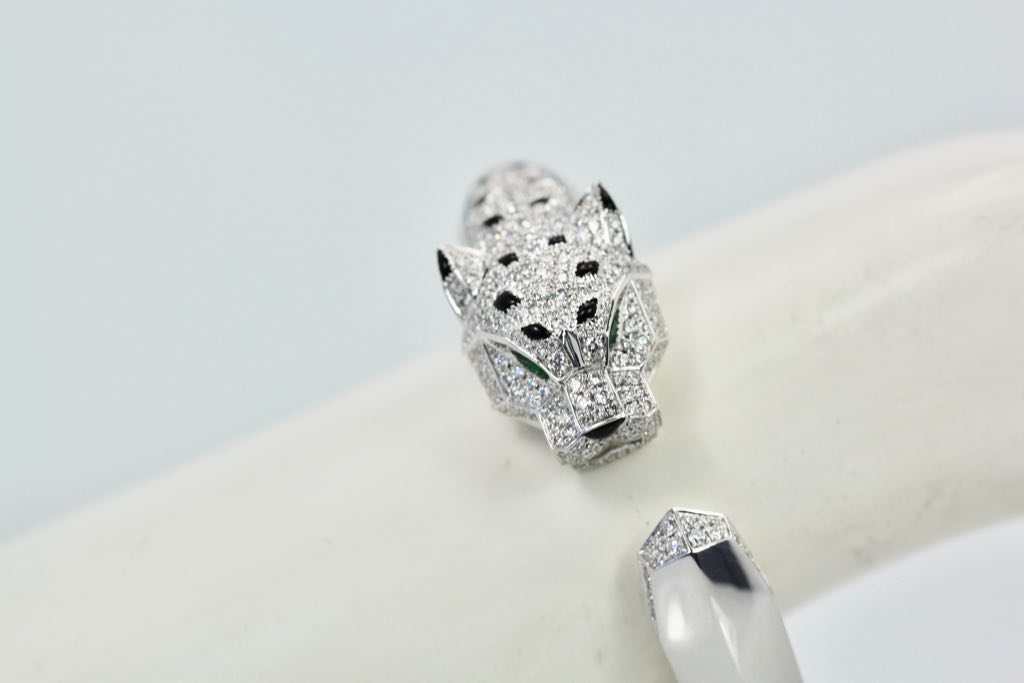 Panthere De Cartier Diamond Head Bracelet Emerald Eyes, Onyx 2