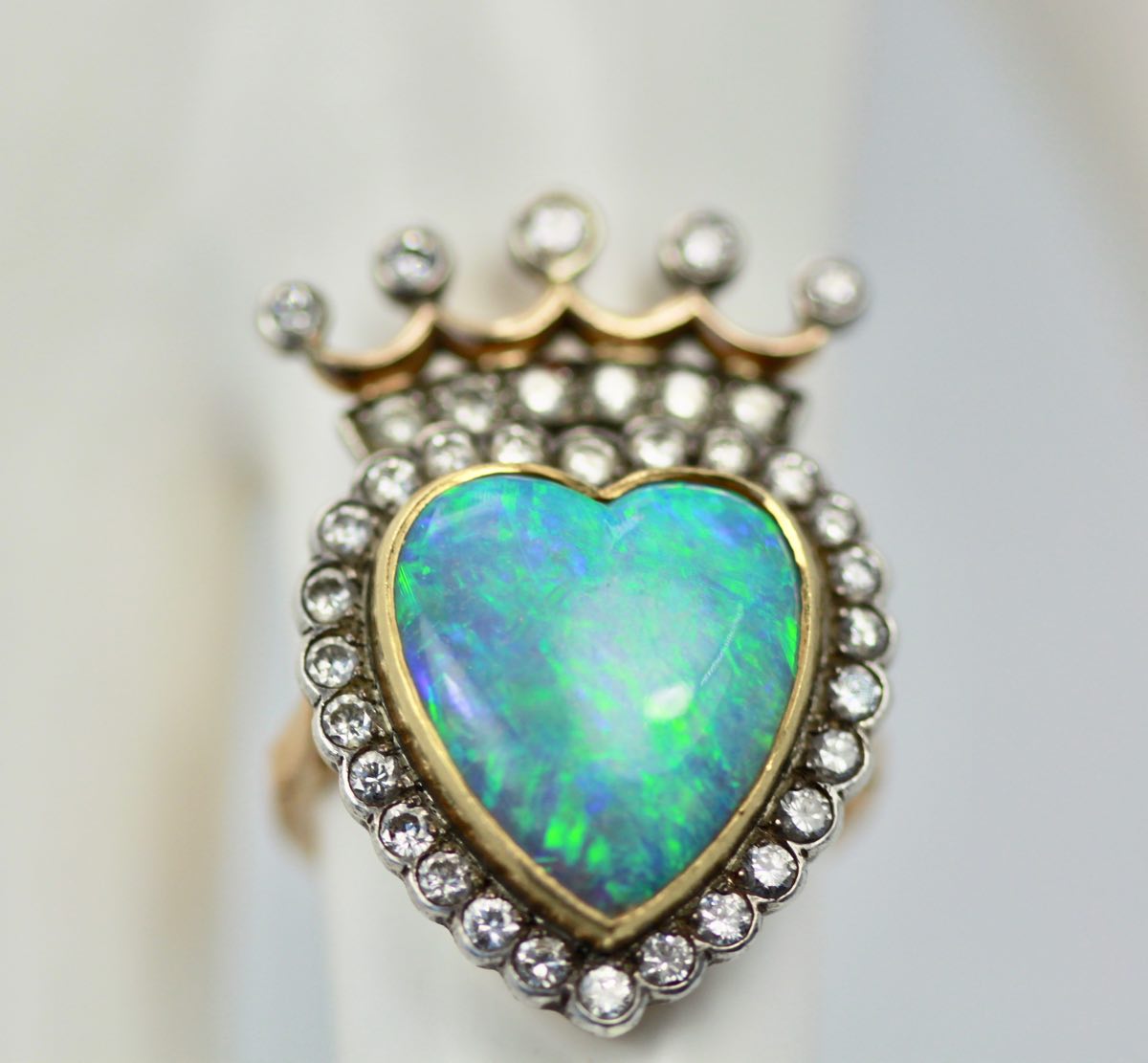 Opal Diamond Crown Ring 18K Rose Gold & Platinum7