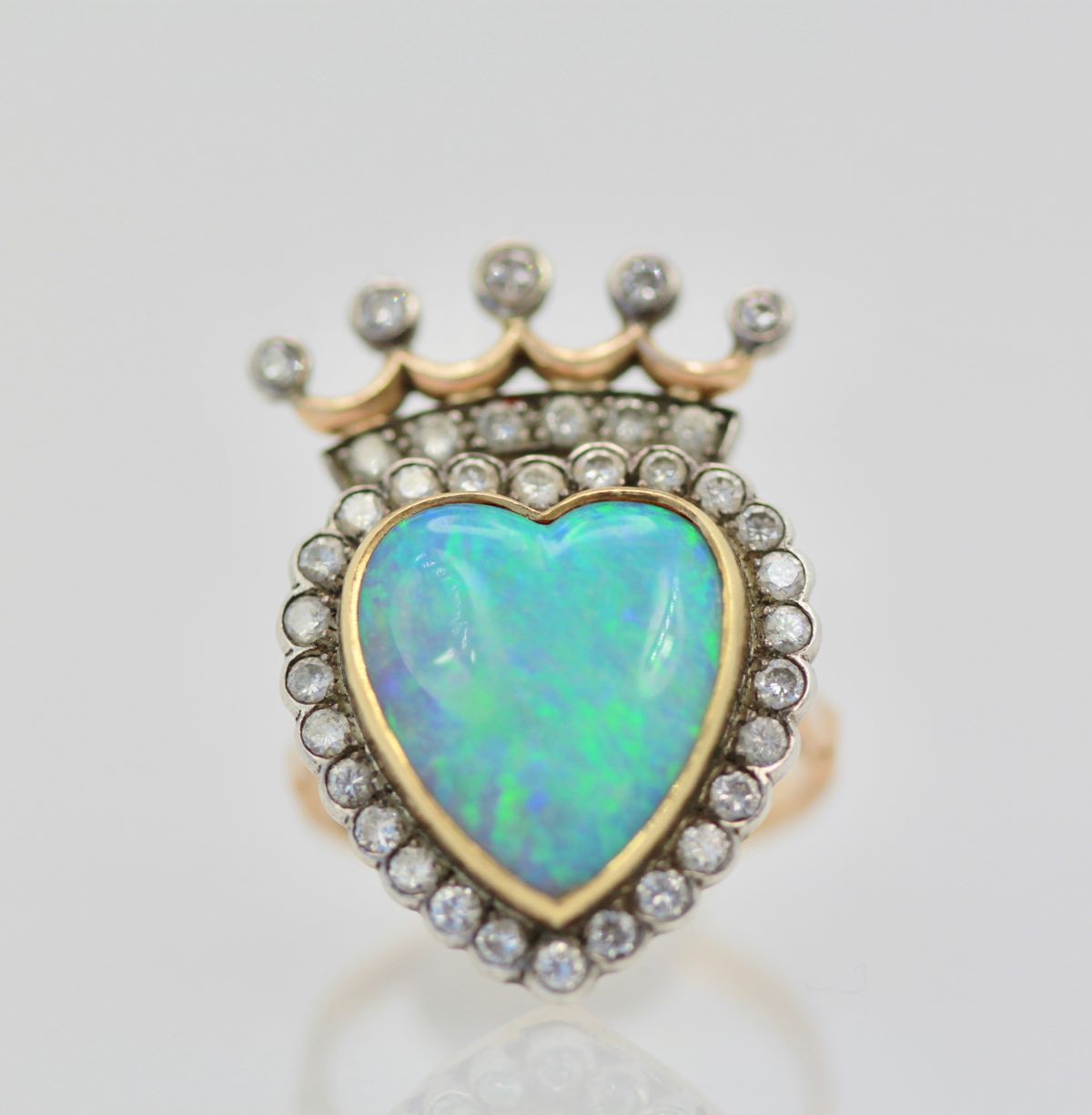 Opal Diamond Crown Ring 18K Rose Gold & Platinum5