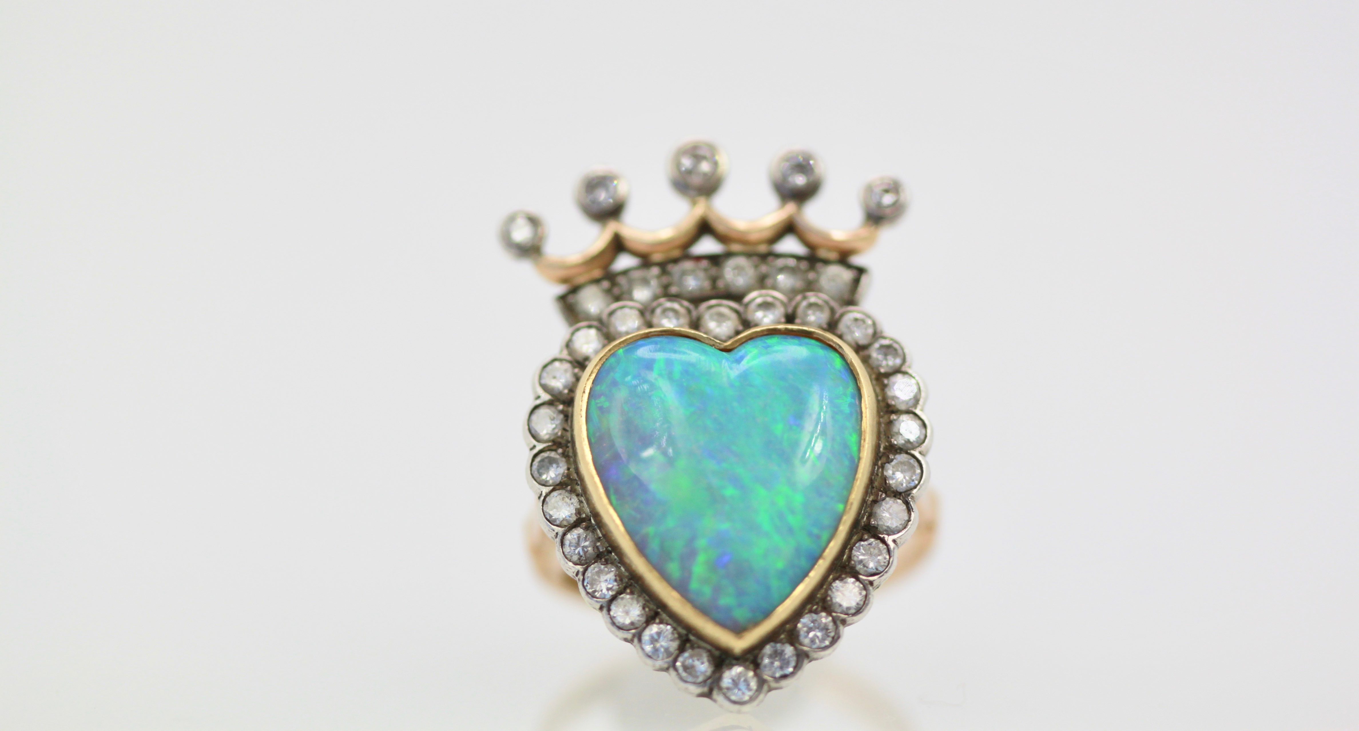 Opal Diamond Crown Ring 18K Rose Gold & Platinum4