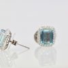 Aquamarine Earrings with a Diamond Surround - side and front