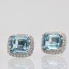Aquamarine Earrings with a Diamond Surround - detail