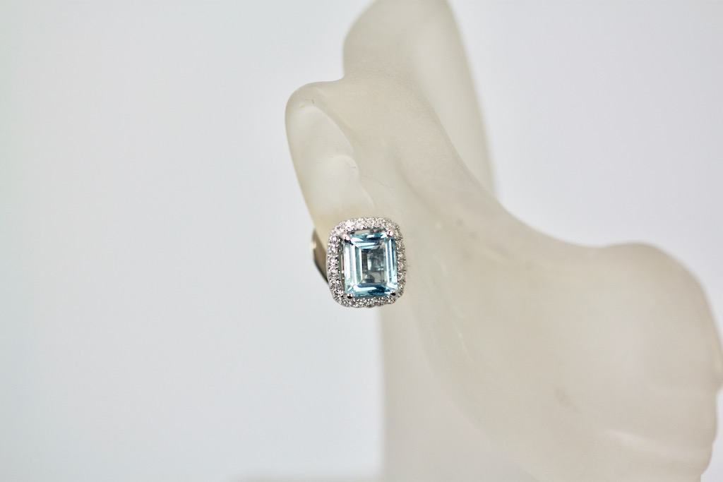 Aquamarine Earrings with a Diamond Surround – model