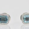 Aquamarine Earrings with a Diamond Surround - close
