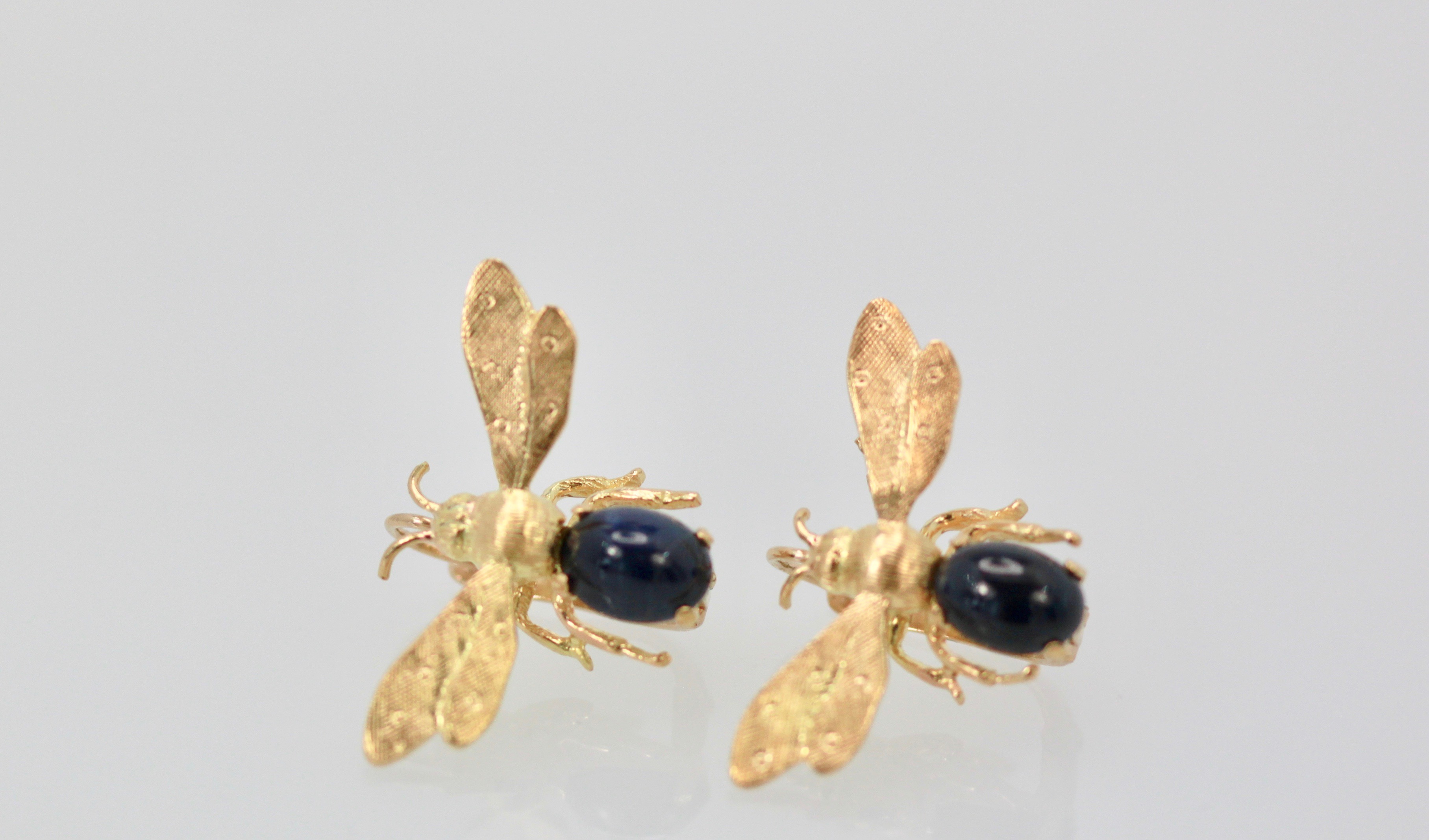 Sapphire Cabochon Fly, Bee, Insect Earrings 18K pair #4