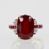 Ruby Diamond Ring with Deco Mount 14K close up