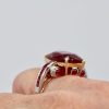 Ruby Diamond Ring with Deco Mount 14K bottom on finger