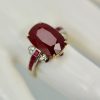 Ruby Diamond Ring with Deco Mount 14K front on finger