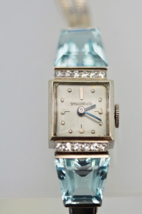 Spaulding Vintage 14K Aquamarine Ladies Watch
