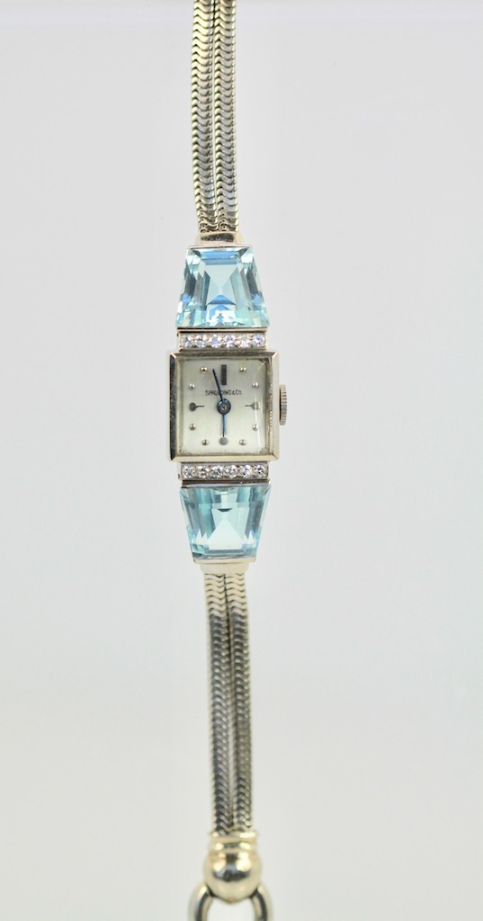 Spaulding Vintage 14K Aquamarine Ladies Watch #7