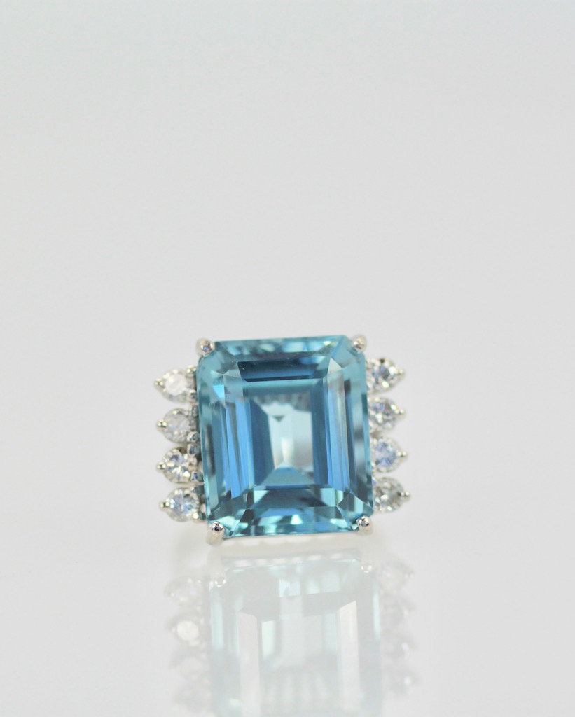 Aquamarine Ring with Diamond side stones #2