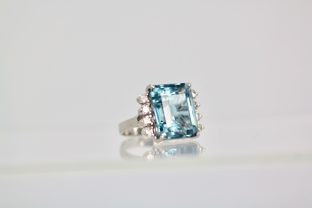 Aquamarine Ring with Diamond side stones #3