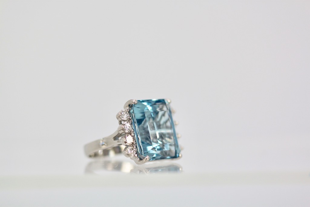 Aquamarine Ring with Diamond side stones #12