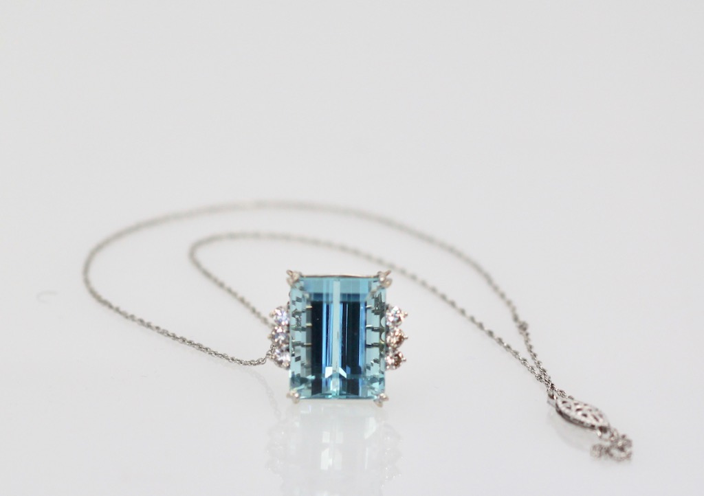 Aquamarine Diamond 14K white Gold Necklace #3