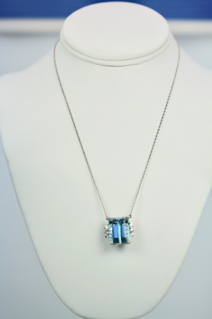 Aquamarine Diamond 14K white Gold Necklace #2