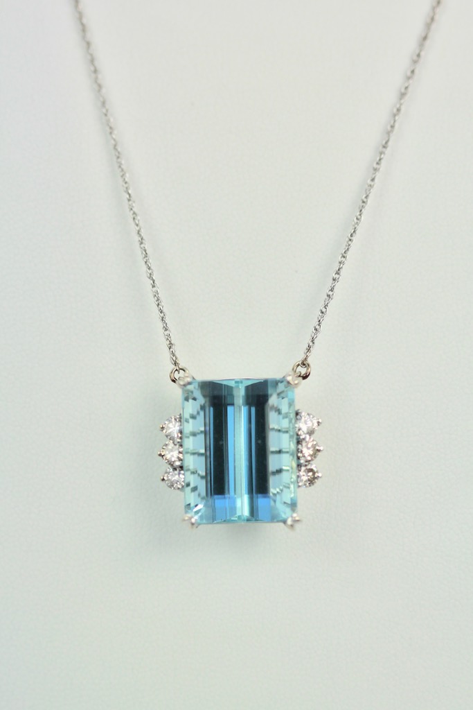 Aquamarine Diamond 14K white Gold Necklace #5