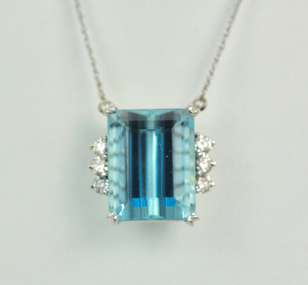 Aquamarine Diamond 14K white Gold Necklace #7