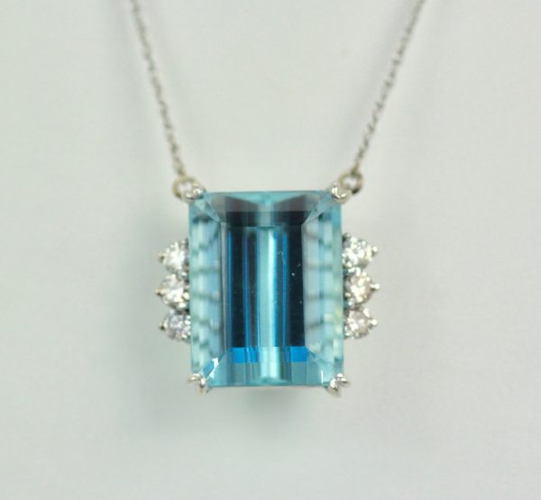 Aquamarine Diamond 14K white Gold Necklace