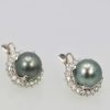 Tahitian South Seas Black Pearl Earrings with Diamond Surround close up #3