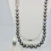 Tahitian South Seas Black Pearl Necklace with Diamond Deco Plaque with ring and earrings