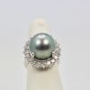 Tahitian South Seas Black Pearl Ring with Diamond surround close up