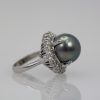 Tahitian South Seas Black Pearl Ring with Diamond surround right side