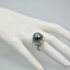 Tahitian South Seas Black Pearl Ring with Diamond surround finger #2