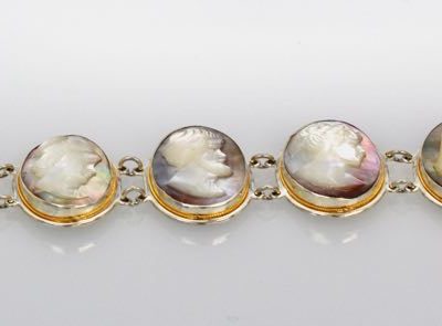 Estate Mother Of Pearl Hand Carved Cameo Bracelet - entire #2
