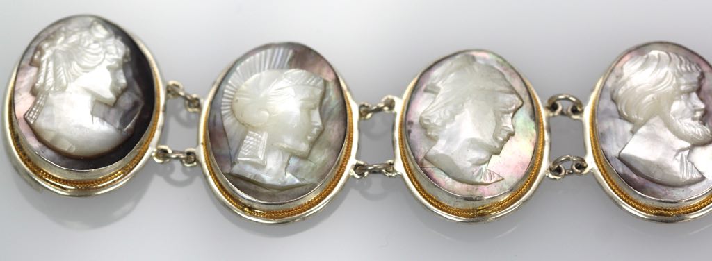 Estate Mother Of Pearl Hand Carved Cameo Bracelet – detail #2