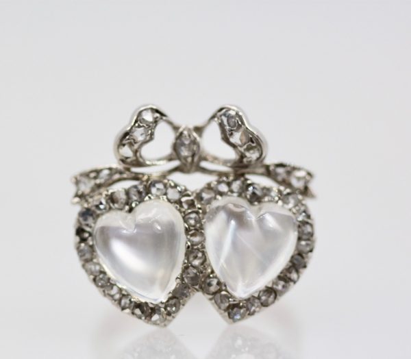 Double Heart Moonstone Ring - close up