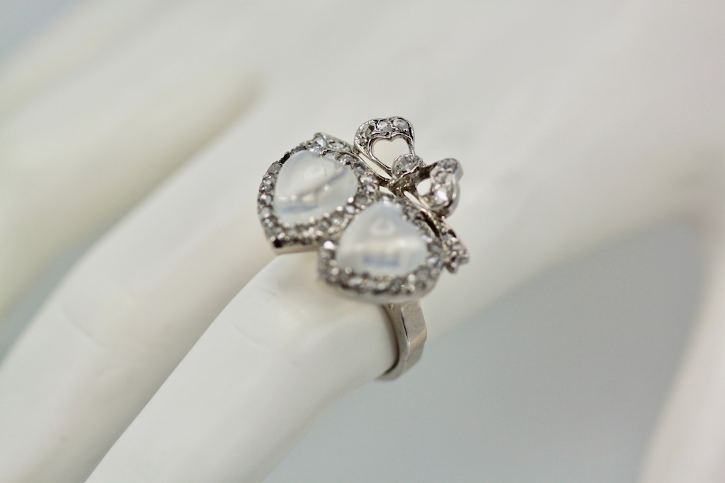 Double Heart Moonstone Ring – on model