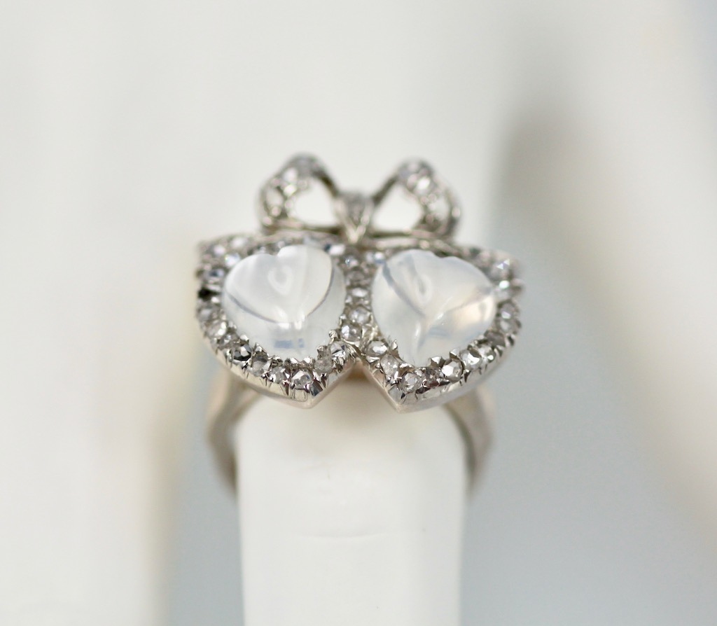 Double Heart Moonstone Ring – up angle