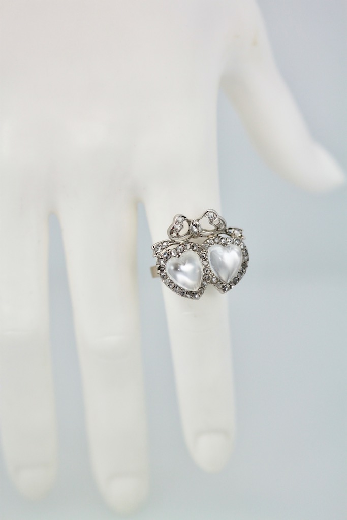 Double Heart Moonstone Ring – model  wide view