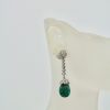 Emerald Fluted Ribbed Diamond Drop Earrings - on model