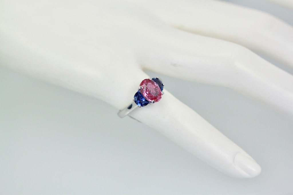 Three-Stone Ring in Pink and Blue Sapphires – model #2