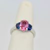 Three-Stone Ring in Pink and Blue Sapphires - up angle