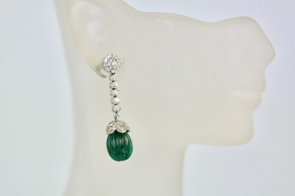 Emerald Fluted Ribbed Diamond Drop Earrings - model #4