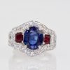 Sapphire Ruby Diamond Ring - close up