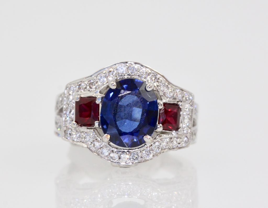 Sapphire Ruby Diamond Ring – close up
