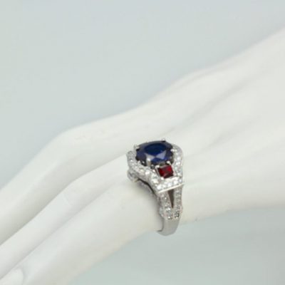 Sapphire Ruby Diamond Ring - model side