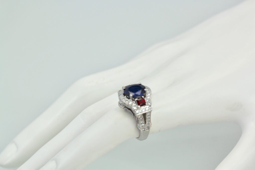 Sapphire Ruby Diamond Ring – model side
