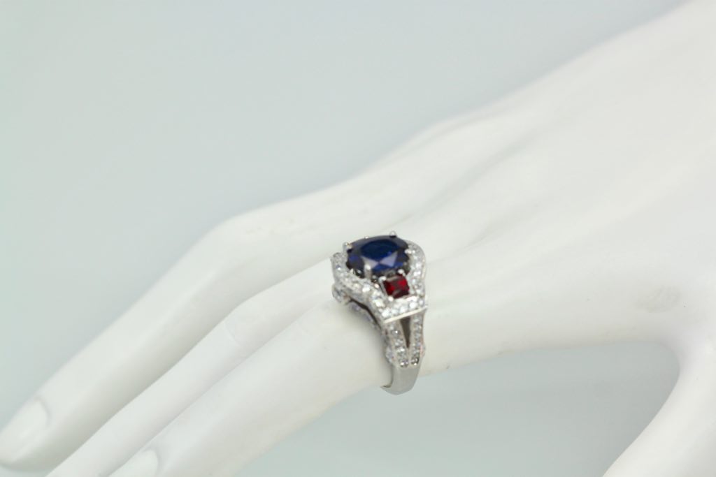 Sapphire Ruby Diamond Ring – model side #2