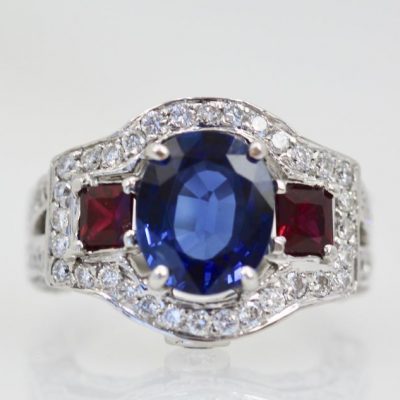 Sapphire Ruby Diamond Ring - detail