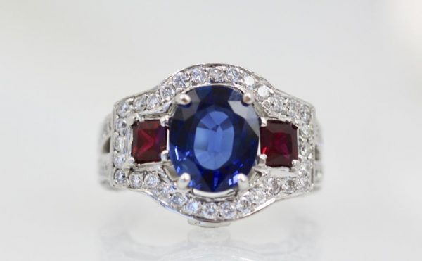 Sapphire Ruby Diamond Ring - detail