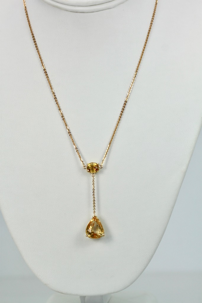 Citrine Double Drop Necklace in 18K Gold – hanging