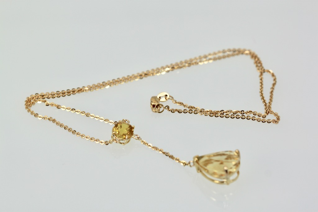 Citrine Double Drop Necklace in 18K Gold – angle