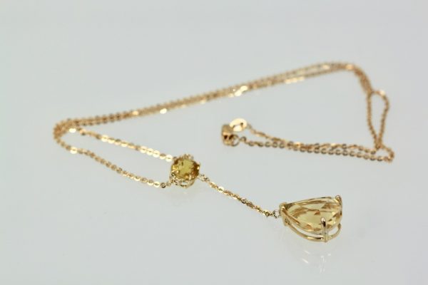 Citrine Double Drop Necklace in 18K Gold - laying flat