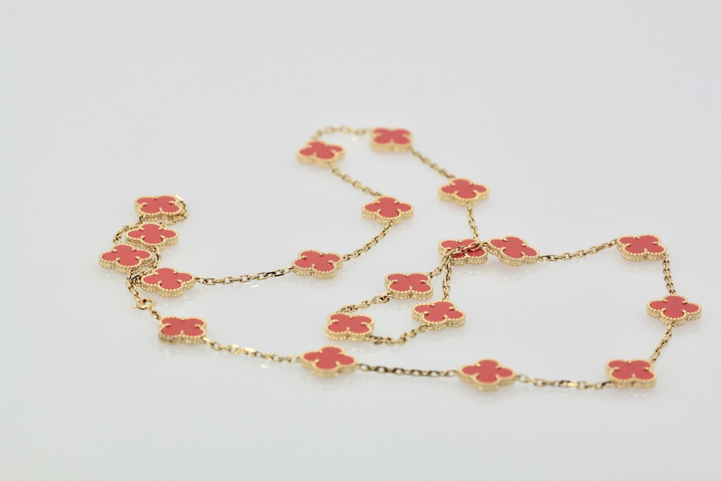 Van Cleef & Arpels Coral Alhambra Necklace – up angle